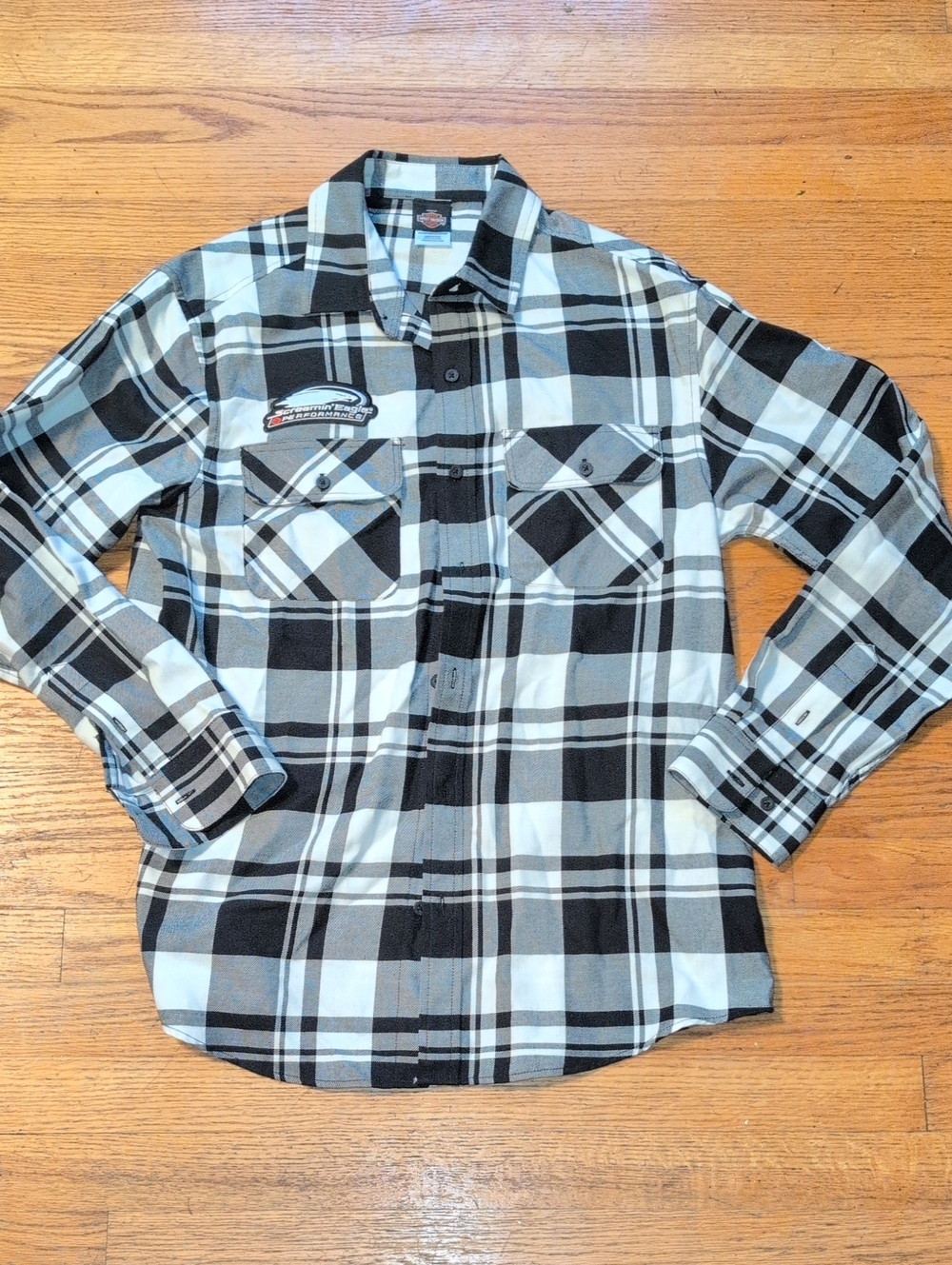 Harley-Davidson Black & White Plaid Long-Sleeve Button-Down